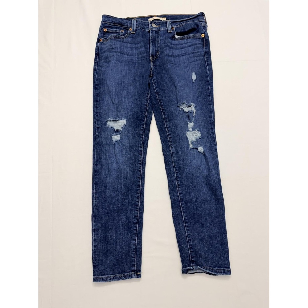 Levis Boyfriend Jeans Womens 27 Blue Med Wash Mid Rise‎ Distressed 27x27 Denim